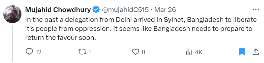 In the past a delegation from Delhi arrived in Sylhet, Bangladesh to liberate it's people from oppression. It seems like Bangladesh needs to prepare to return the favour soon.